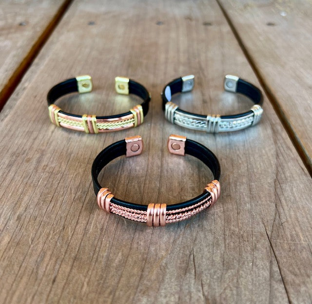 Magnetic Pure Copper Leatherette Cuff Bracelet