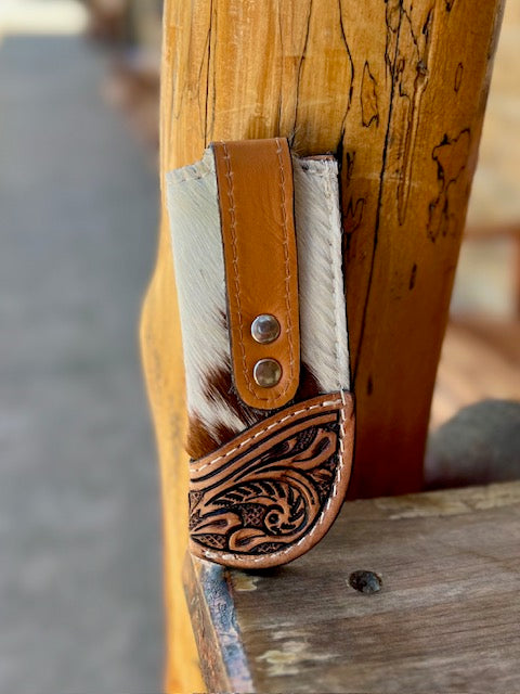 Tooled Leather Cowhide Pocket Knife Sheath