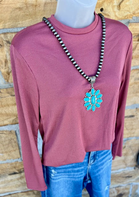 Mauve Ribbed Long Sleeve Top