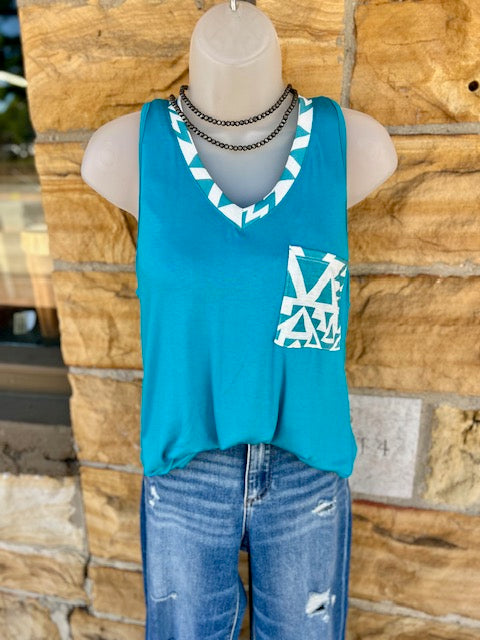 Geo Print Color Block Top