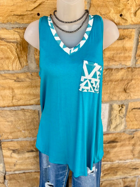 Geo Print Color Block Top