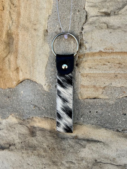 Black and White Cowhide Keychain