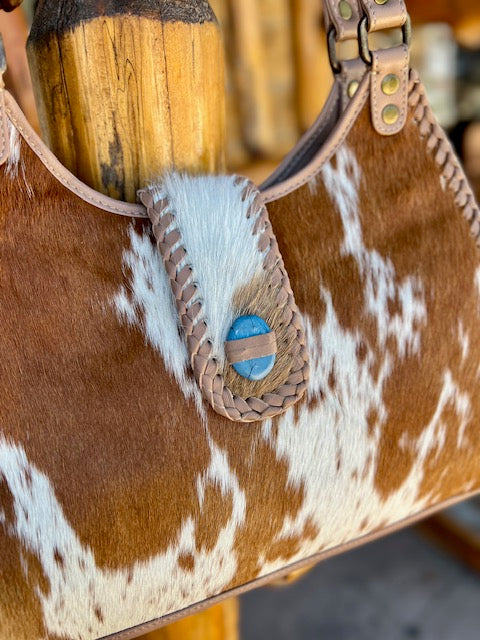 Cowhide Purse with Turquoise Stone