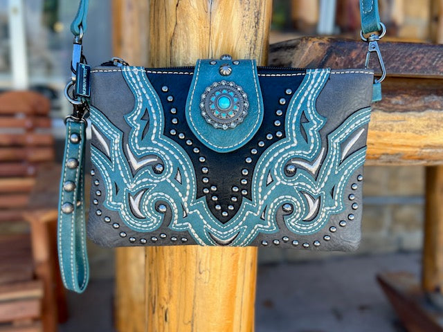 Black and Turquoise Studded Crossbody/Wrislet