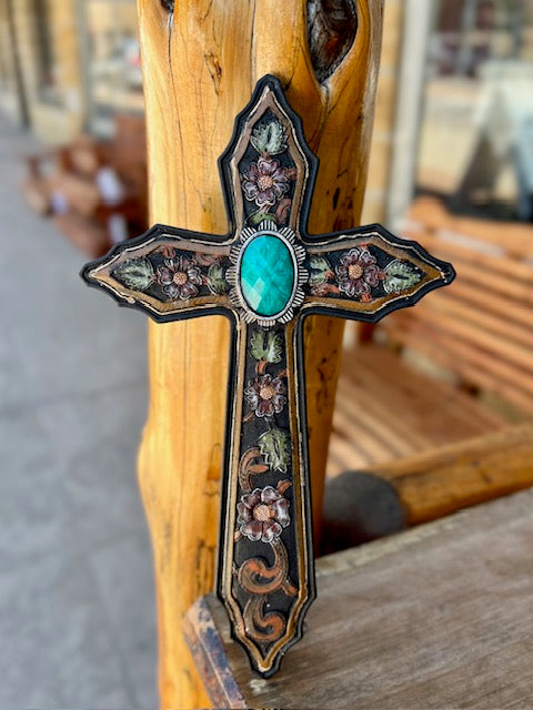 Leather Concho 10" Wall Cross