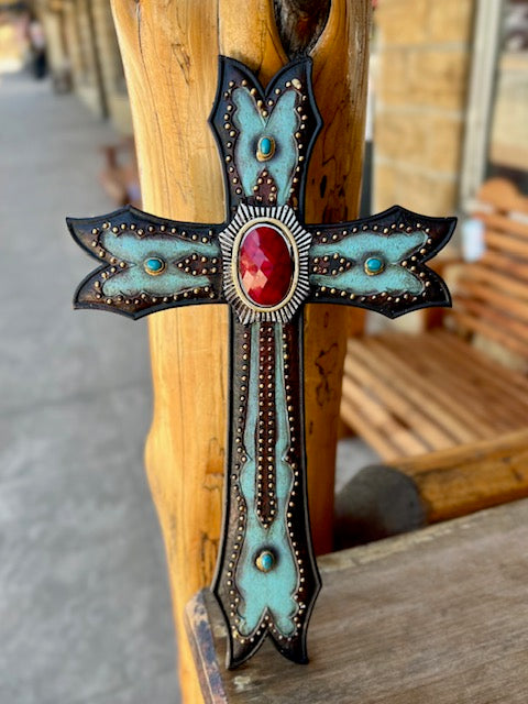 Leather Concho 10" Wall Cross
