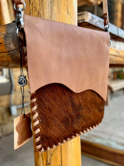 Cowhide and Leather Crossbody Bag