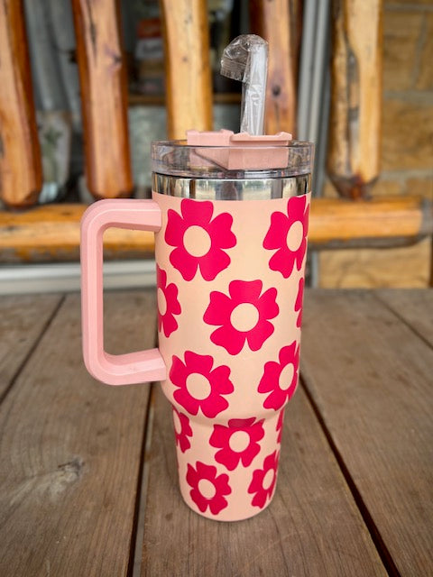 40 oz Pink Flower Tumbler