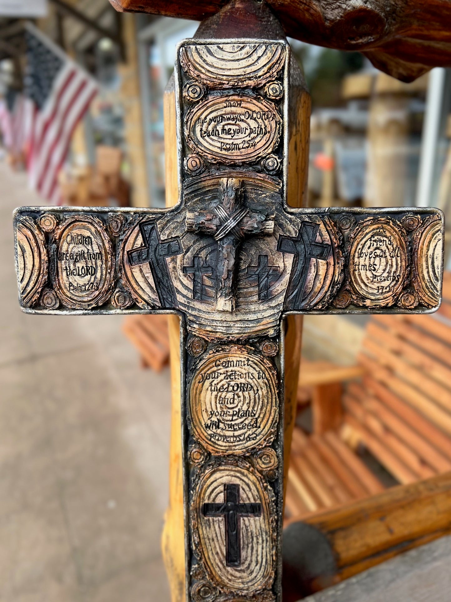 Wooden Cross with Bible Verses