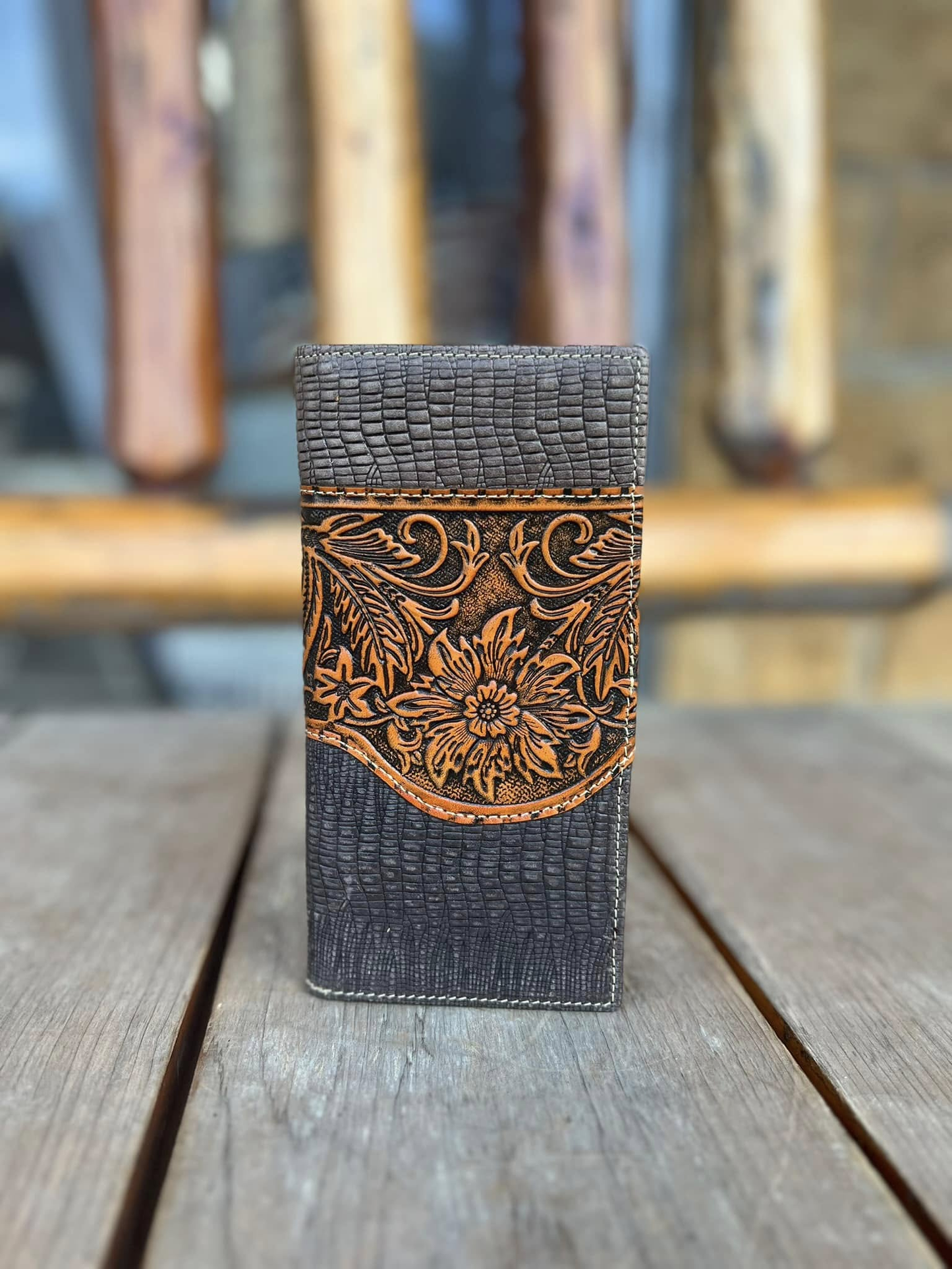 Tooled, Genuine Leather Long Men's Wallet