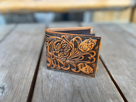 Men's Tooled Genuine Leather Bi-Fold Wallet