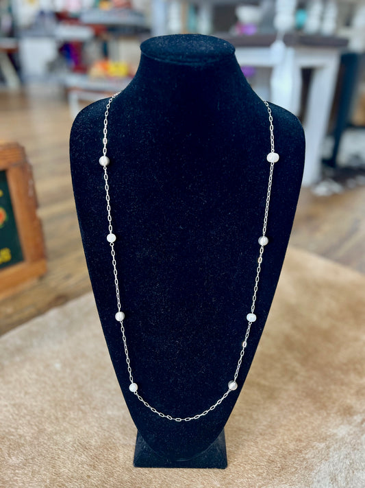 Rain Silver Pearl Stations Necklace and Earrings