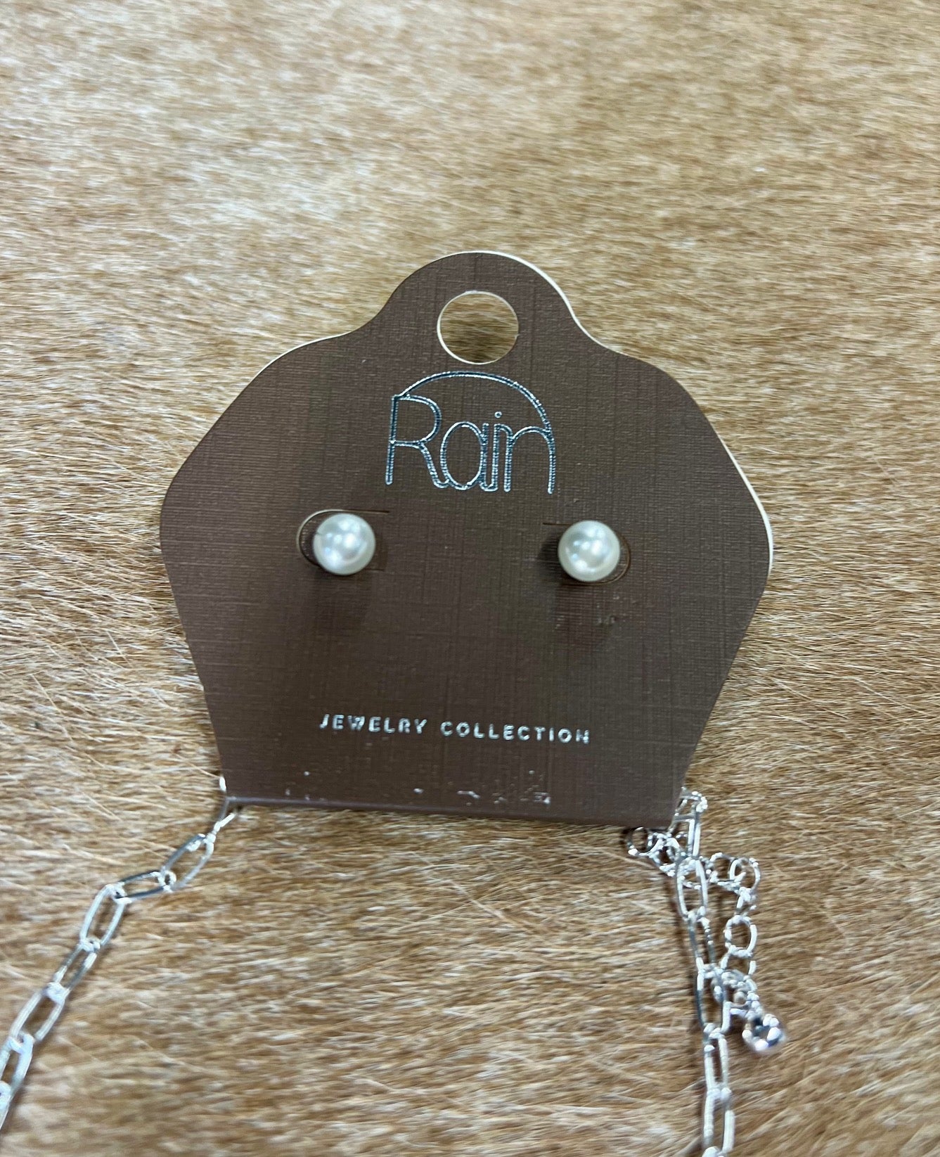 Rain Silver Pearl Stations Necklace and Earrings