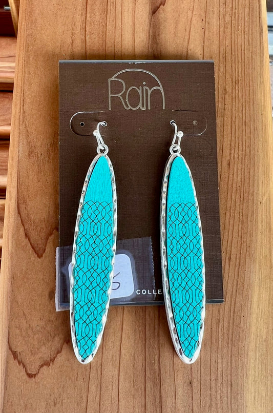 Rain Silver Rim and Blue Wood Bar Earrings