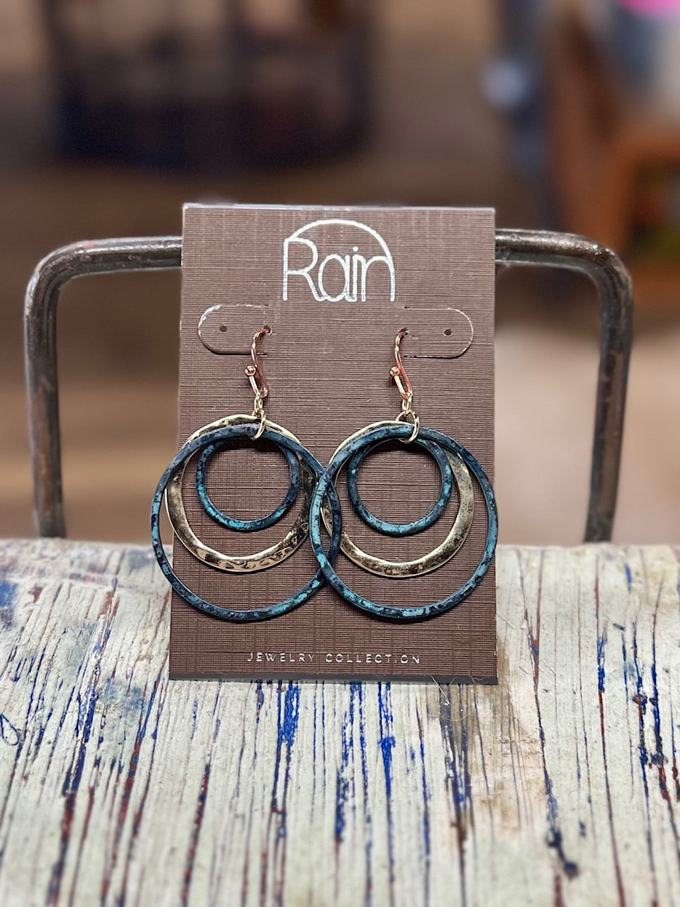 Rain Teal and Gold Hoop Earrings