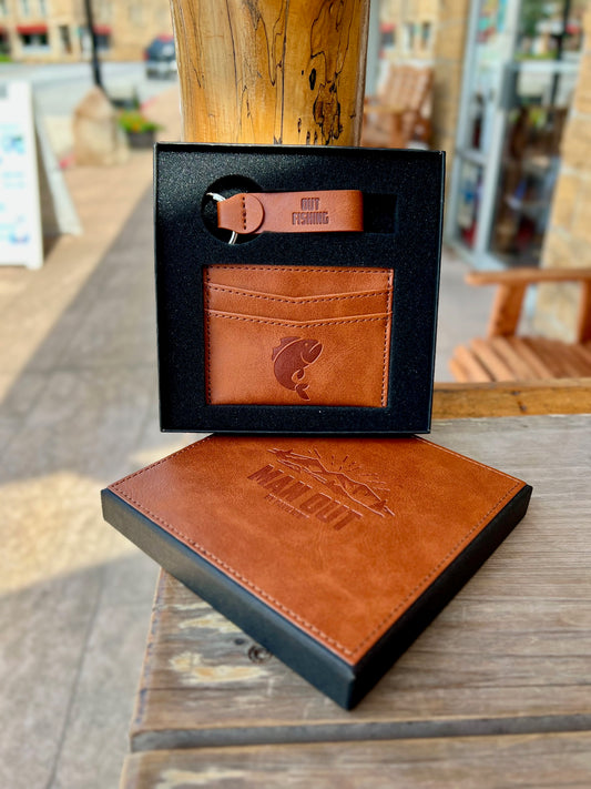 "Out Fishing" Leather Keychain and Wallet Set