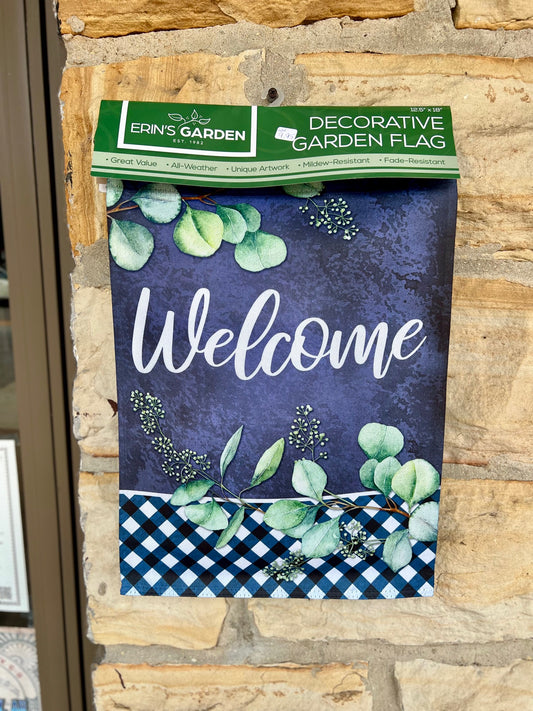 Blue "Welcome" Decorative Garden Flag