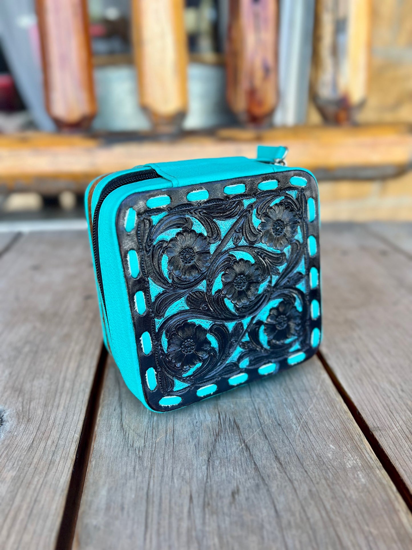 Tooled leather and cowhide  Jewelry Case