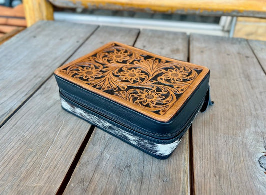 Black White Cowhide Medium Jewelry Case