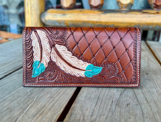 Leather Wallet WITH Feather tooled design