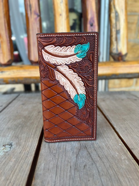 Leather Wallet WITH Feather tooled design