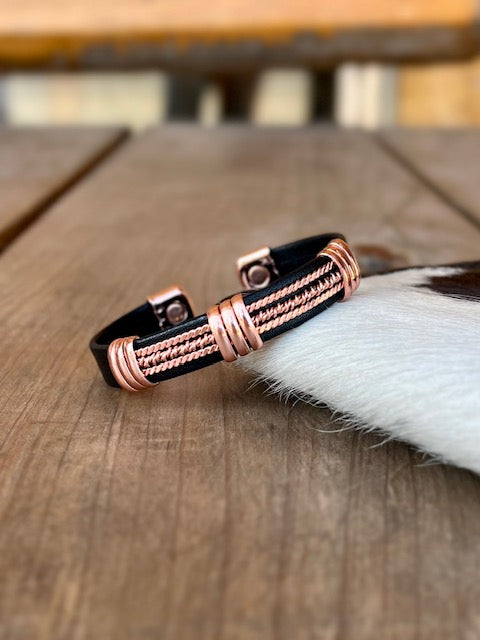 Magnetic Pure Copper Leatherette Cuff Bracelet
