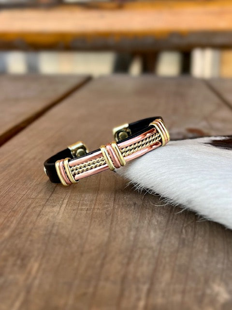 Magnetic Pure Copper Leatherette Cuff Bracelet