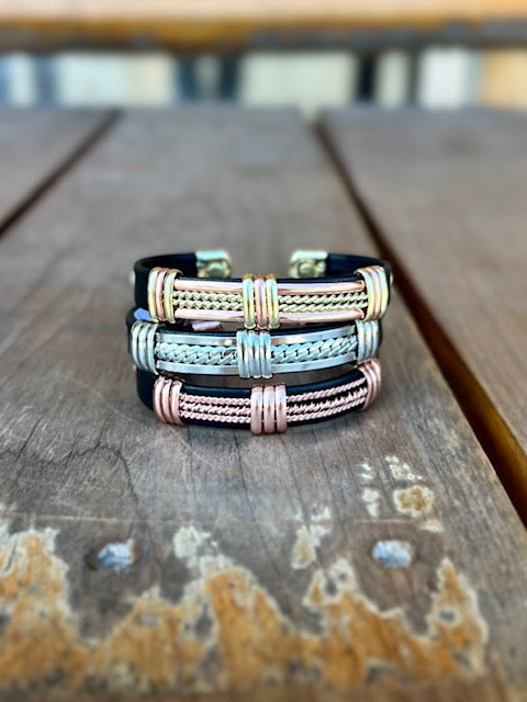 Magnetic Pure Copper Leatherette Cuff Bracelet