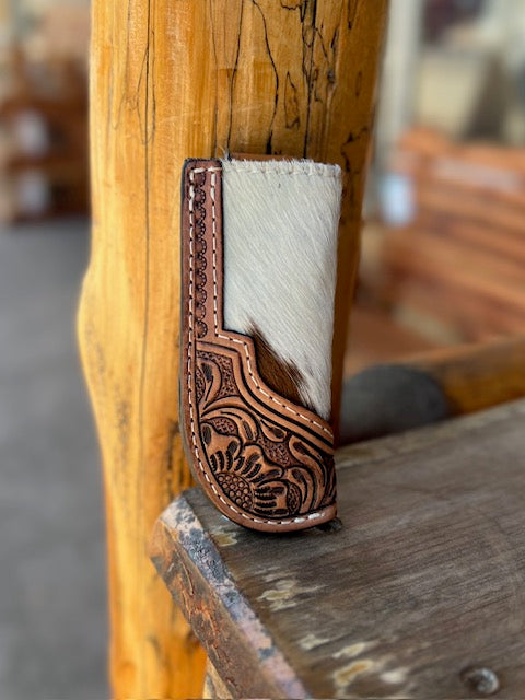 Tooled Leather Cowhide Pocket Knife Sheath