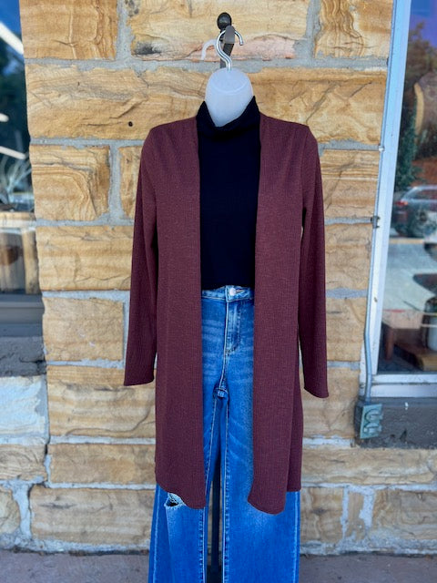 Rum Raisin Long Open Cardigan