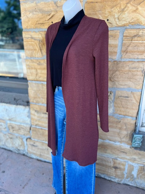 Rum Raisin Long Open Cardigan