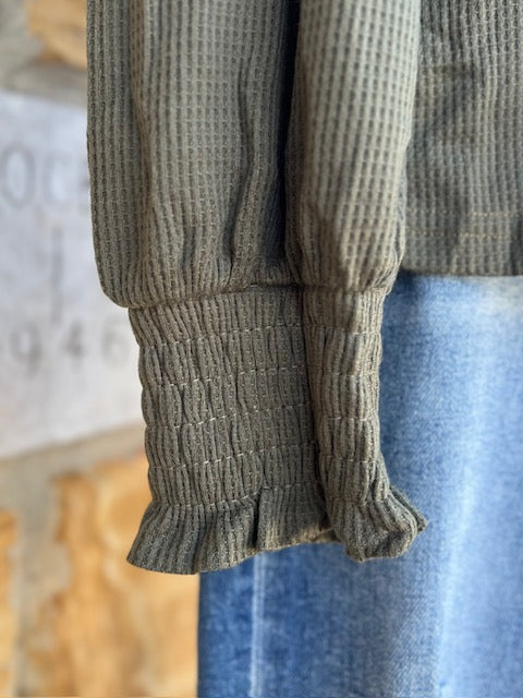 The Kayla Top- Gathered Olive Green Mock Neck