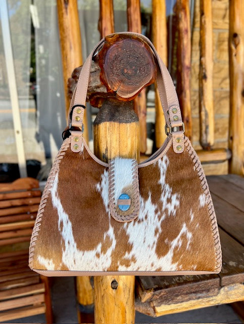 Cowhide Purse with Turquoise Stone