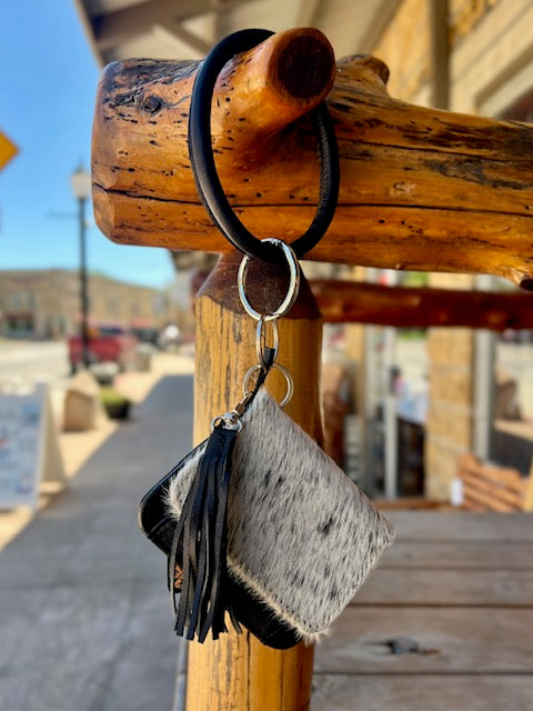 Black and White Cowhide Wristlet
