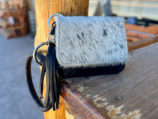 Black and White Cowhide Wristlet