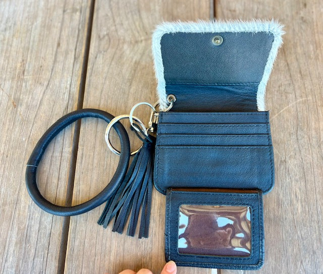 Black and White Cowhide Wristlet