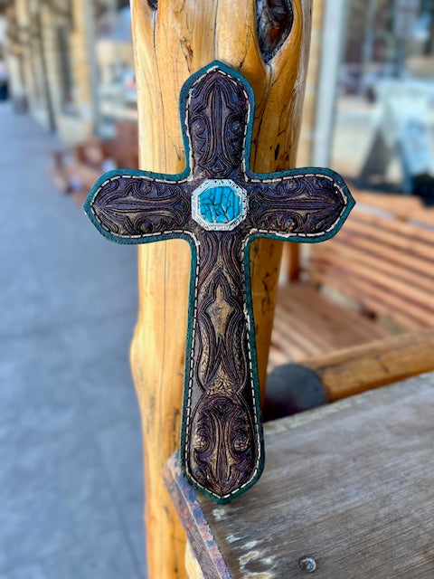 Leather Concho 10" Wall Cross