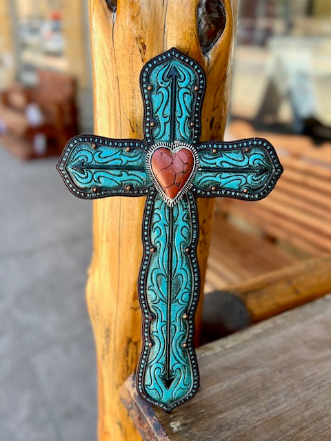 Leather Concho 10" Wall Cross