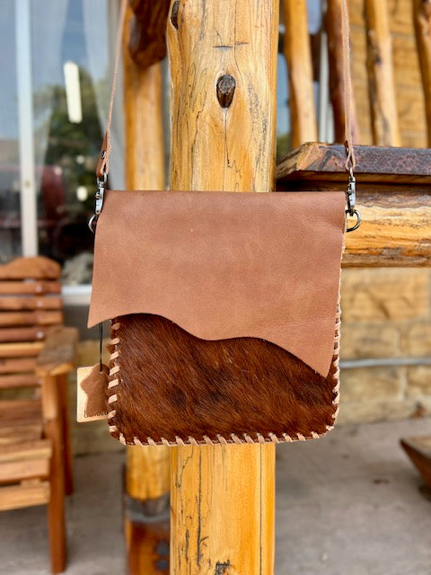 Cowhide and Leather Crossbody Bag
