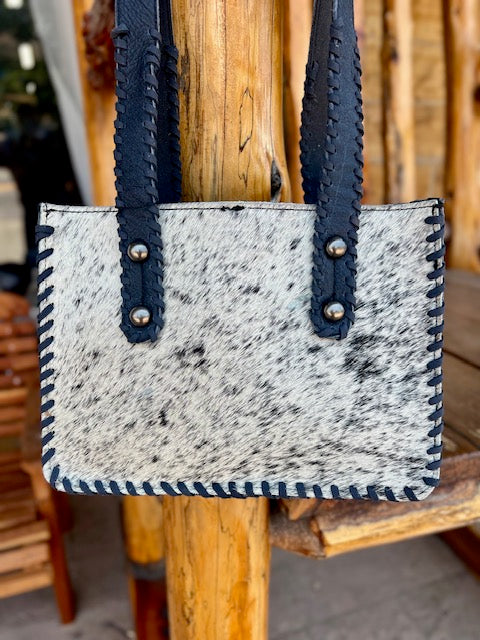 Cowhide Grey Leather Handbag