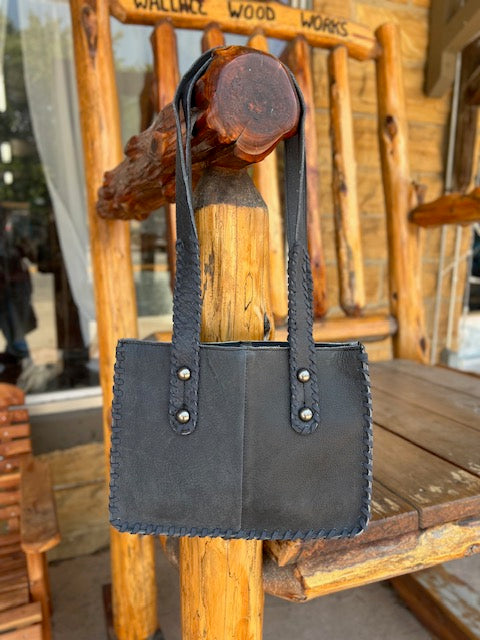 Cowhide Grey Leather Handbag