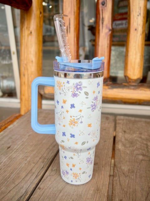40 oz Blue Floral  Tumbler