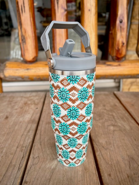 30 oz Turquoise western print tumbler