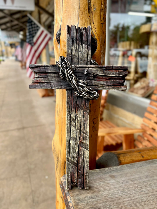 Wooden Cross with Barbwire