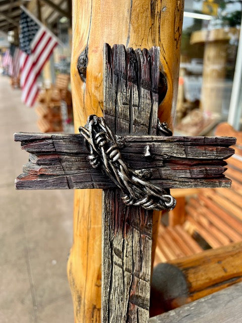 Wooden Cross with Barbwire