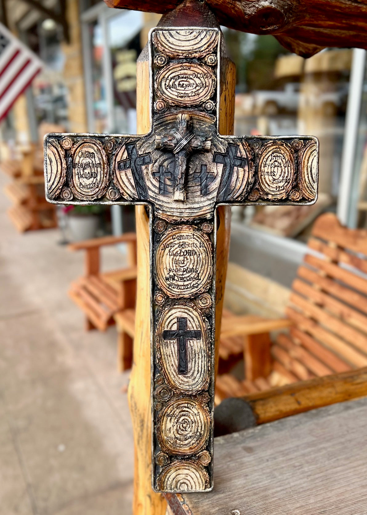 Wooden Cross with Bible Verses