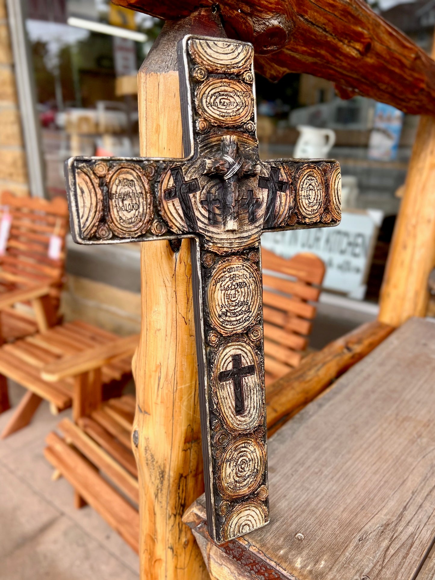 Wooden Cross with Bible Verses