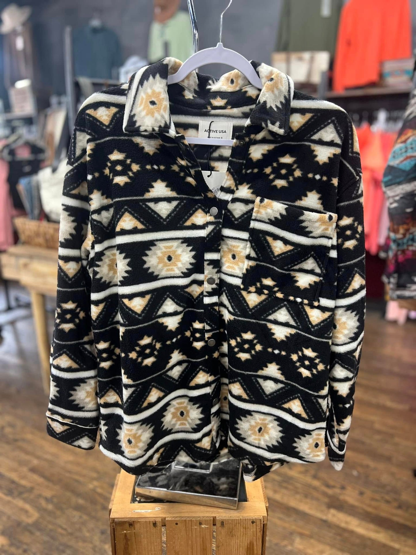 Black Aztec Fleece Top