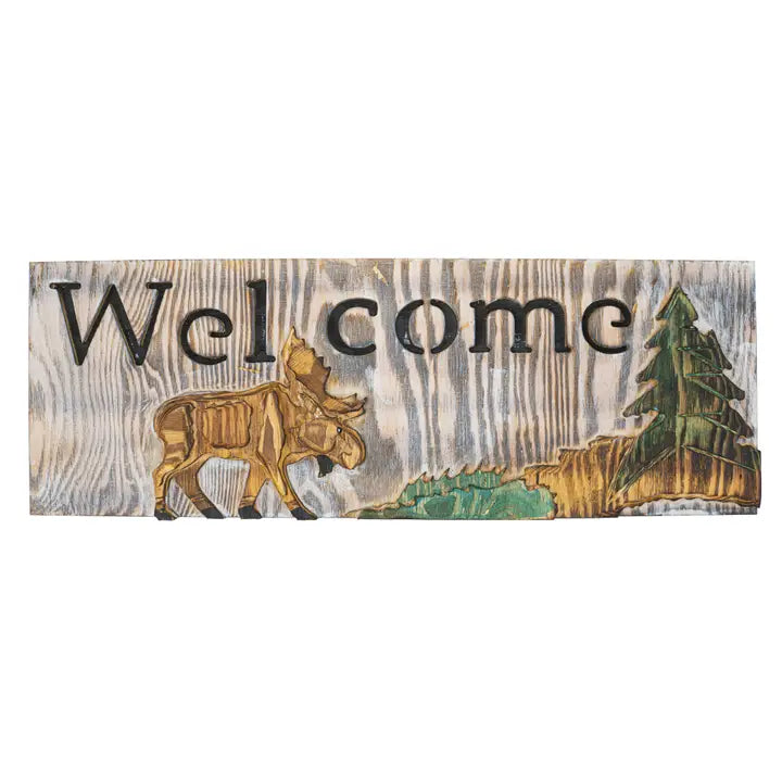 Wooden Moose Welcome Sign
